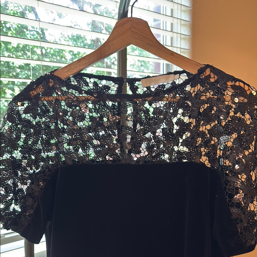 Anne Fontaine Black Sequin Cap Sleeve Blouse